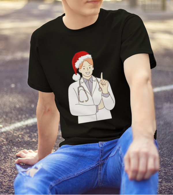 Santa Hat Wearing Physician Doctor Merry Christmas T-Shirt