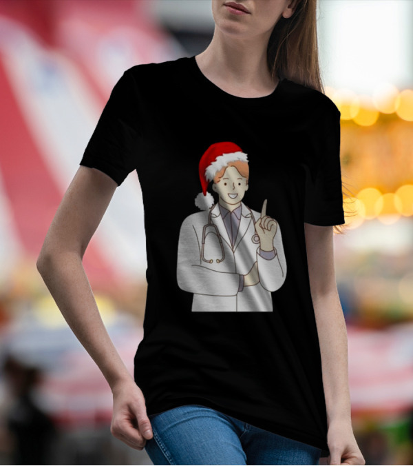 Santa Hat Wearing Physician Doctor Merry Christmas T-Shirt