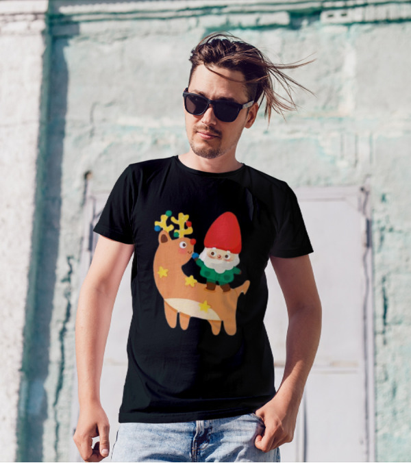 Cute Christmas Reindeer With Santa Riding T-Shirt