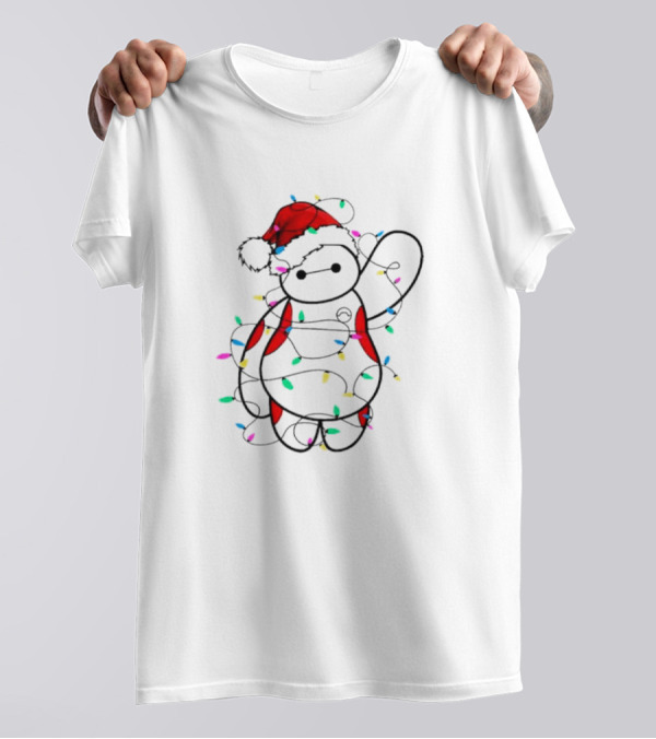 Santa Baymax Wrapped In Colorful Christmas Lights T-Shirt