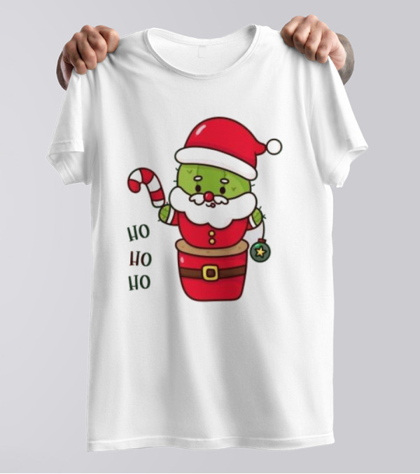 Santa Claus Ho Ho Ho Christmas Cactus Santa Suit Candy Cane T-Shirt