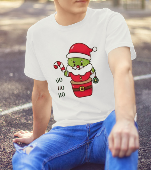 Santa Claus Ho Ho Ho Christmas Cactus Santa Suit Candy Cane T-Shirt