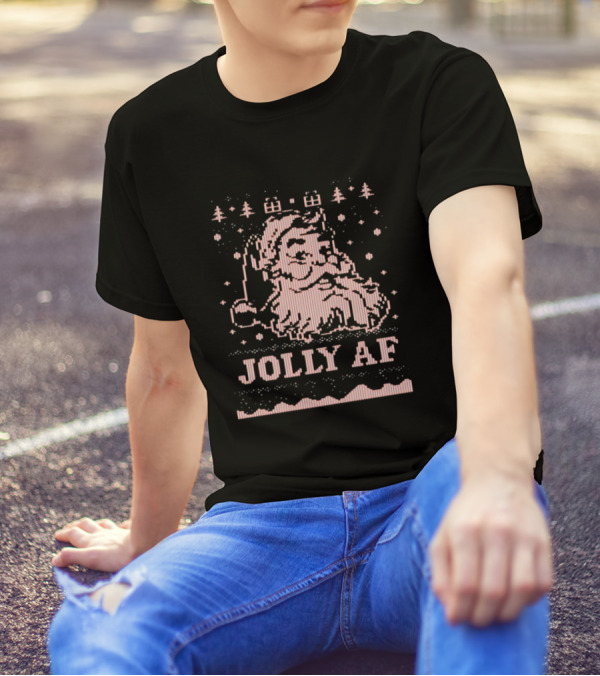 Jolly AF Santa Pixel Art Christmas T-Shirt