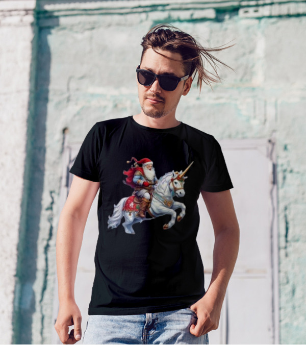 Santa Claus Riding Festive Unicorn Christmas T-Shirt