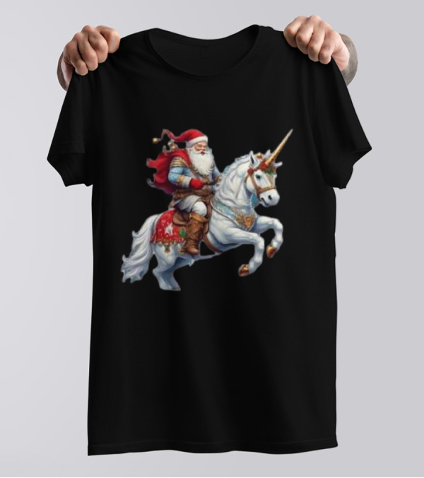 Santa Claus Riding Festive Unicorn Christmas T-Shirt