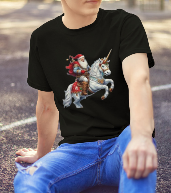 Santa Claus Riding Festive Unicorn Christmas T-Shirt