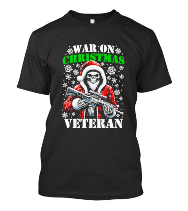 War On Christmas Veteran Skeleton Santa Snowflakes Rifle T-Shirt