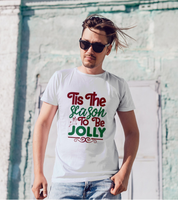 Tis The Season To Be Jolly Christmas Festive Text With Reindeer Accent T-Shirt