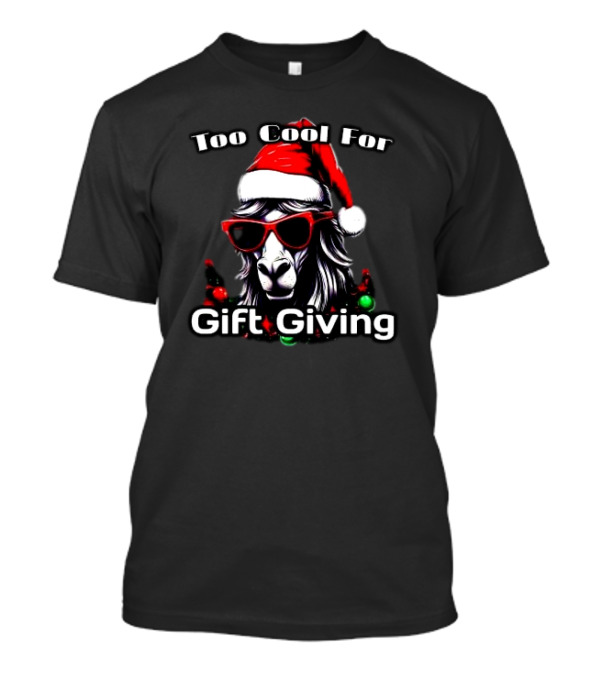 Too Cool For Gift Giving Unicorn Christmas Santa Hat Sunglasses T-Shirt