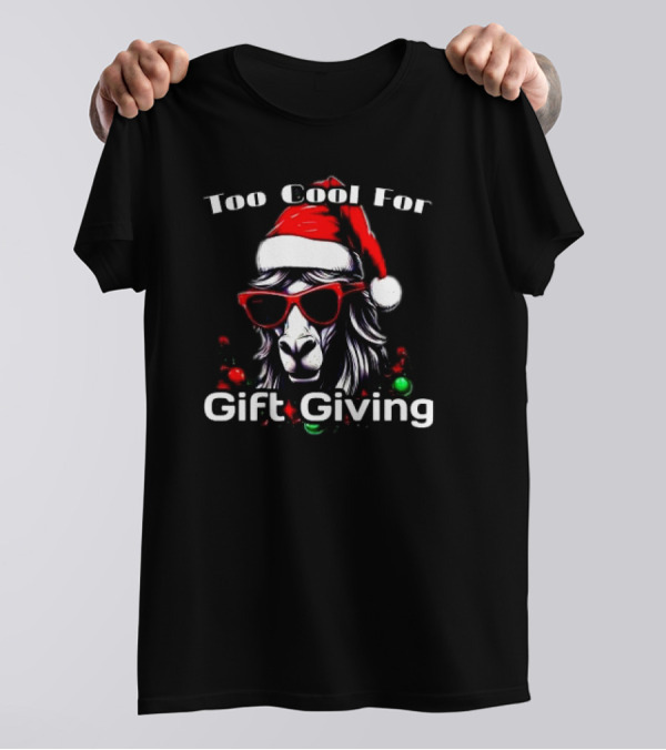 Too Cool For Gift Giving Unicorn Christmas Santa Hat Sunglasses T-Shirt