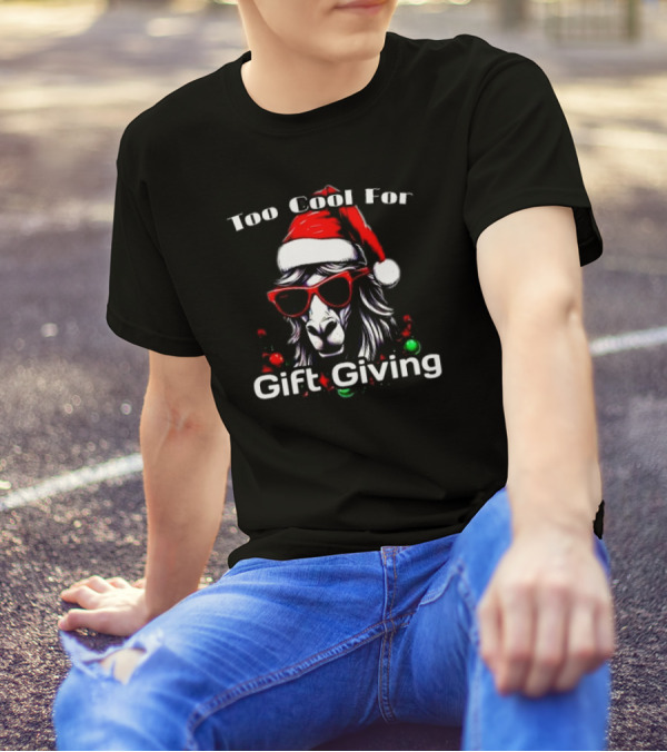 Too Cool For Gift Giving Unicorn Christmas Santa Hat Sunglasses T-Shirt