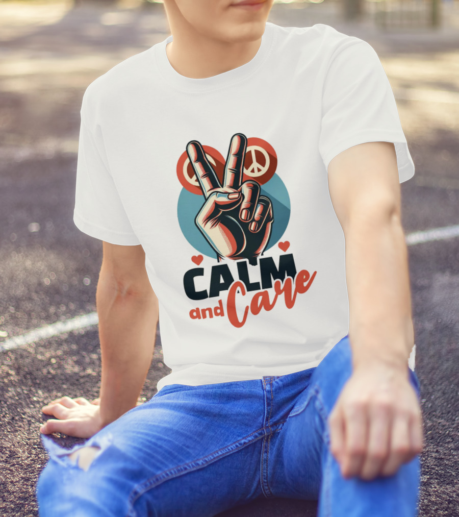 CALM And Care Peace Sign With Hearts T-Shirt