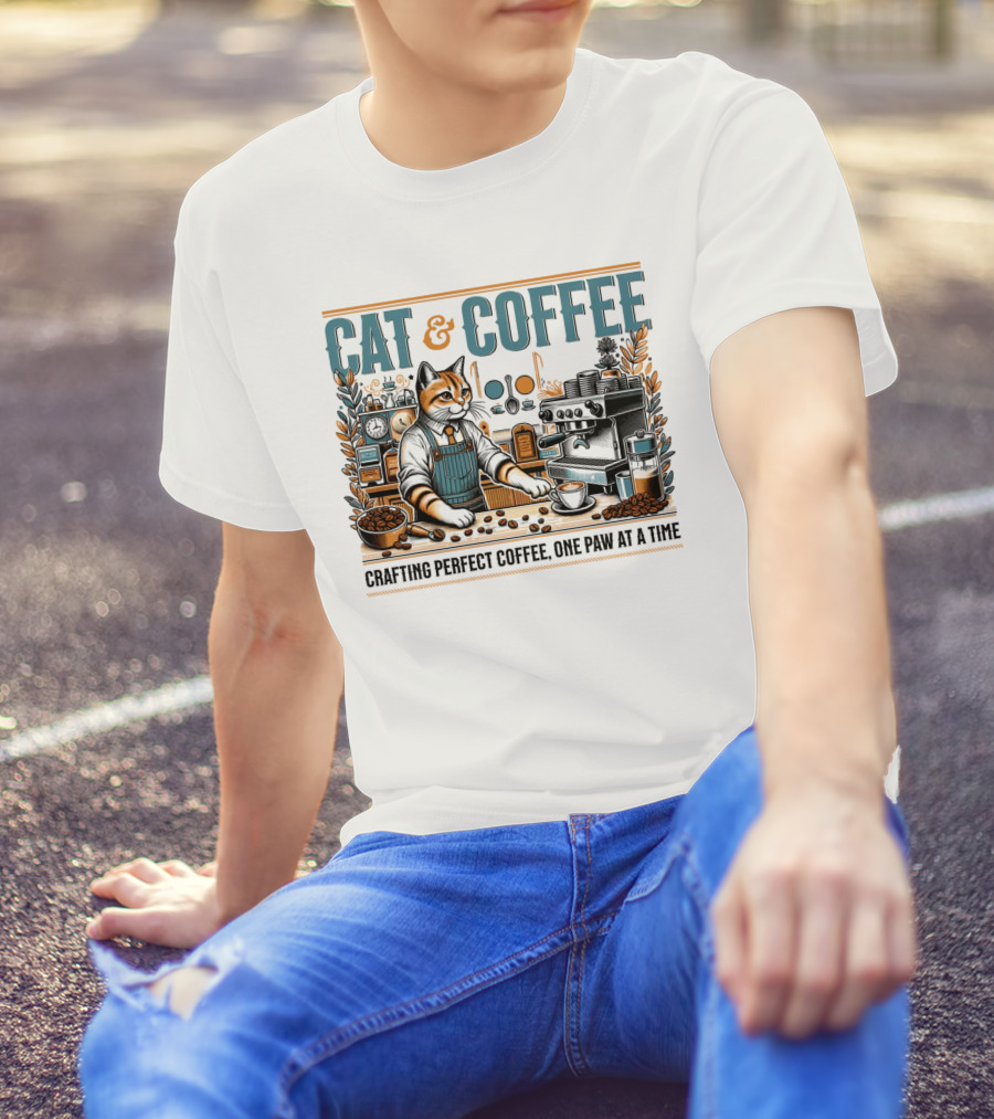 CAT And COFFEE Crafting Perfect Coffee One Paw At A Time T-Shirt