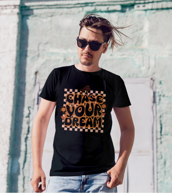 Chase Your Dream Retro Checkered Flowers And Mushrooms T-Shirt
