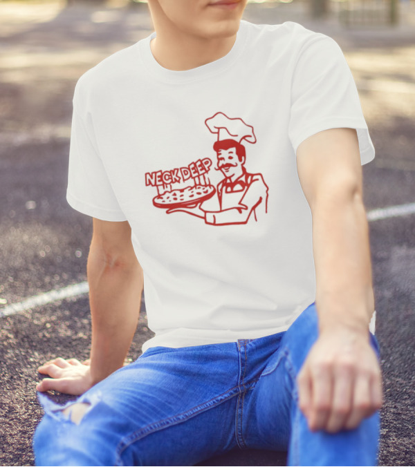 Neck Deep Pizza Chef With Retro Style Illustrative T-Shirt