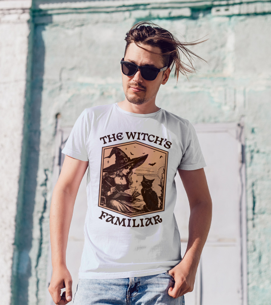 The Witch's Familiar Halloween Vintage Witch And Cat T-Shirt