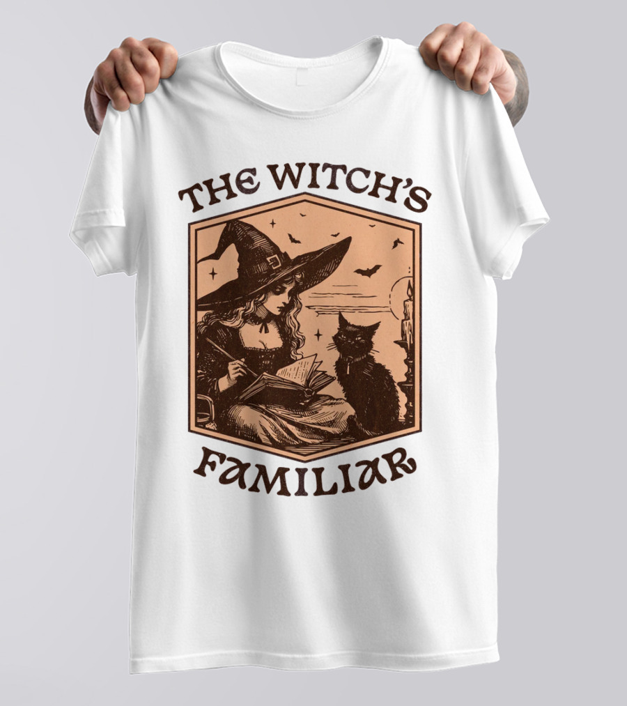 The Witch's Familiar Halloween Vintage Witch And Cat T-Shirt