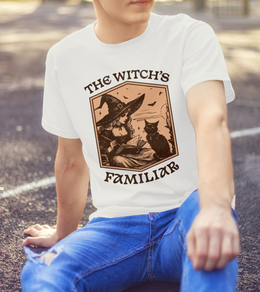The Witch's Familiar Halloween Vintage Witch And Cat T-Shirt