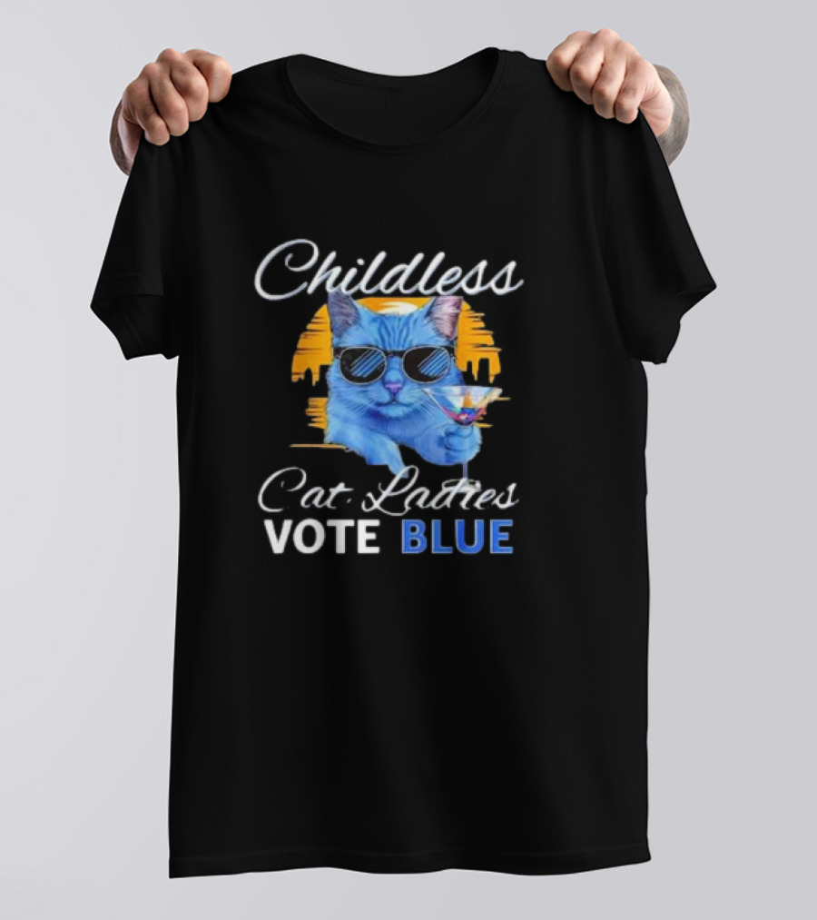 Childless Cat Ladies Vote Blue Cool Sunglasses Cat Martini T-Shirt