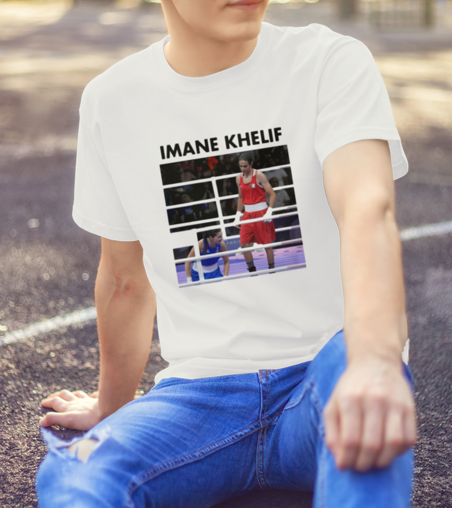IMANE KHELIF Boxing Match Scene With Red And Blue Competitors T-Shirt