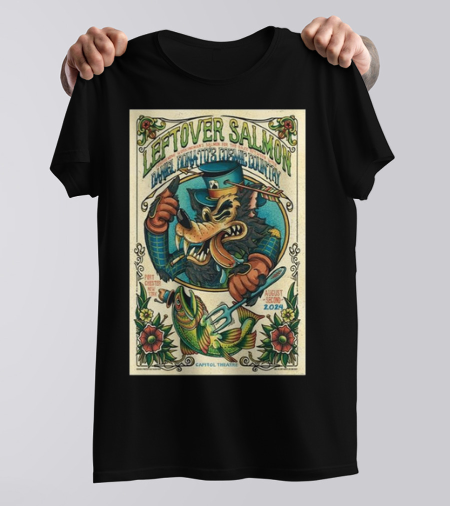 Leftover Salmon August 2 2024 Port Chester NY Capitol Theatre Wolf And Salmon T-Shirt