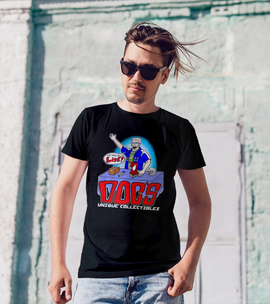 Doc's Unique Collectibles We Are Now Live CS Comic Show Enthusiast T-Shirt