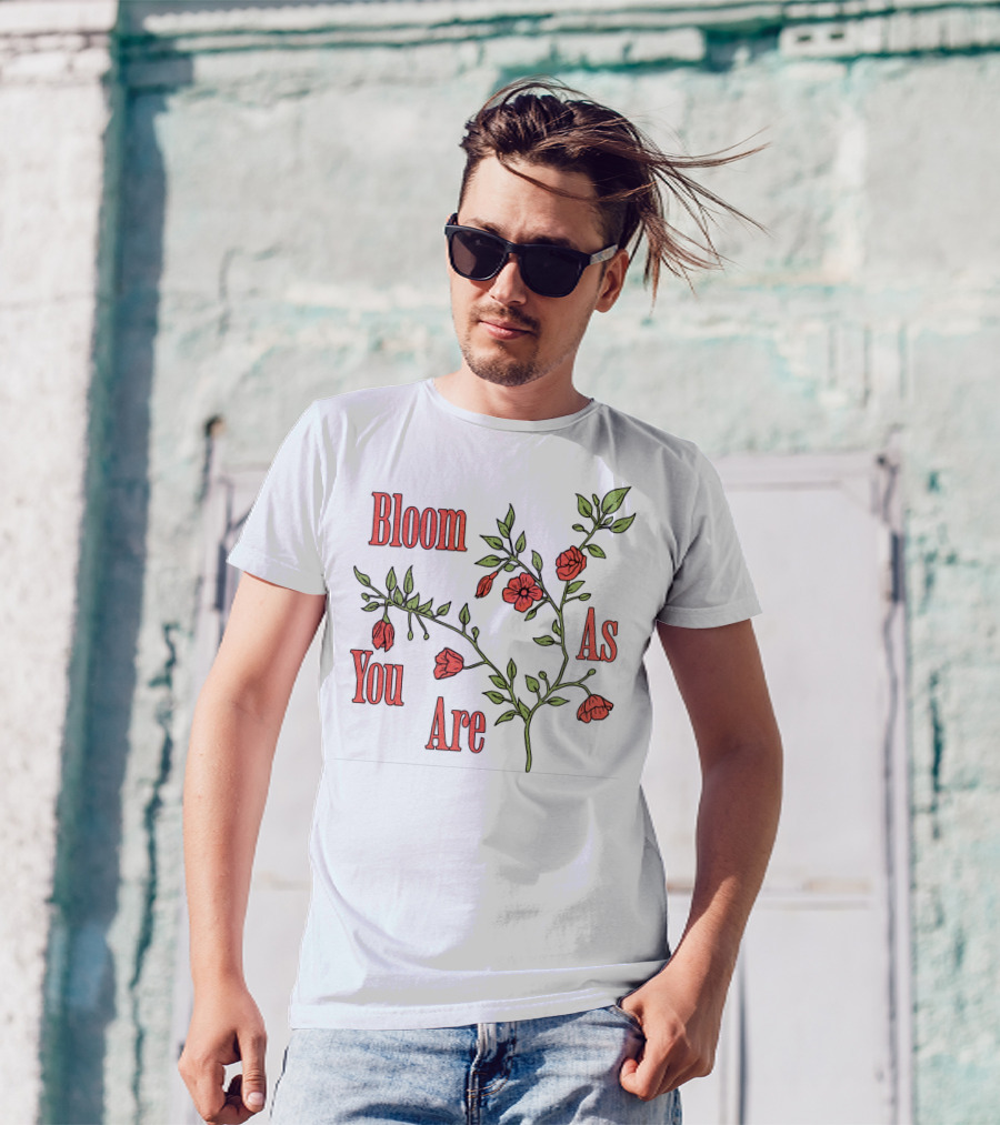 Bloom As You Are Floral Branches Red Flowers Green Leaves T-Shirt