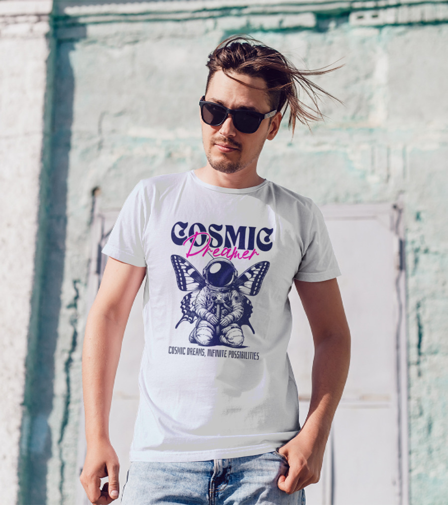 Cosmic Dreamer Infinite Possibilities Astronaut Butterfly Wings T-Shirt