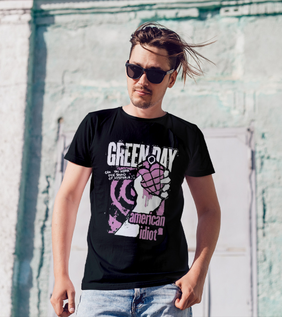 Green Day Can You Hear The Sound Of Hysteria American Idiot Pink Hand Grenade T-Shirt