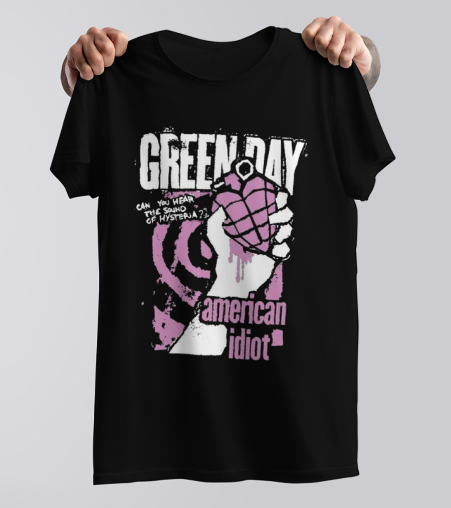 Green Day Can You Hear The Sound Of Hysteria American Idiot Pink Hand Grenade T-Shirt