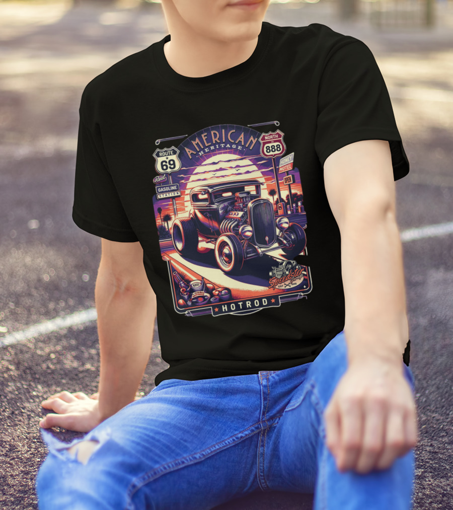 American Heritage Route 69 Hotrod Speedster Gasoline Motel T-Shirt