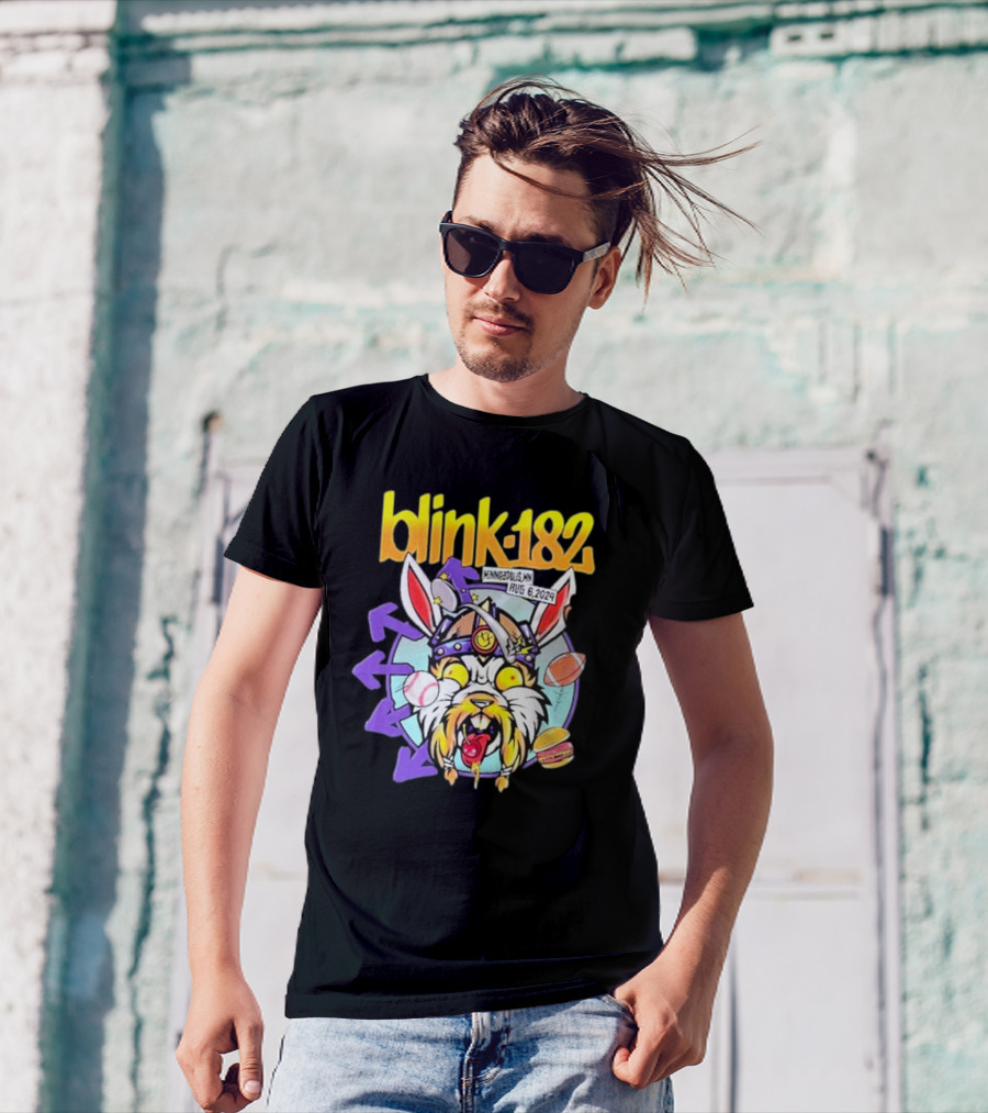 Blink 182 Minneapolis MN Aug 6 2024 Viking Rabbit Baseball Burger T-Shirt
