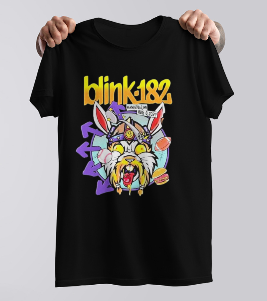 Blink 182 Minneapolis MN Aug 6 2024 Viking Rabbit Baseball Burger T-Shirt