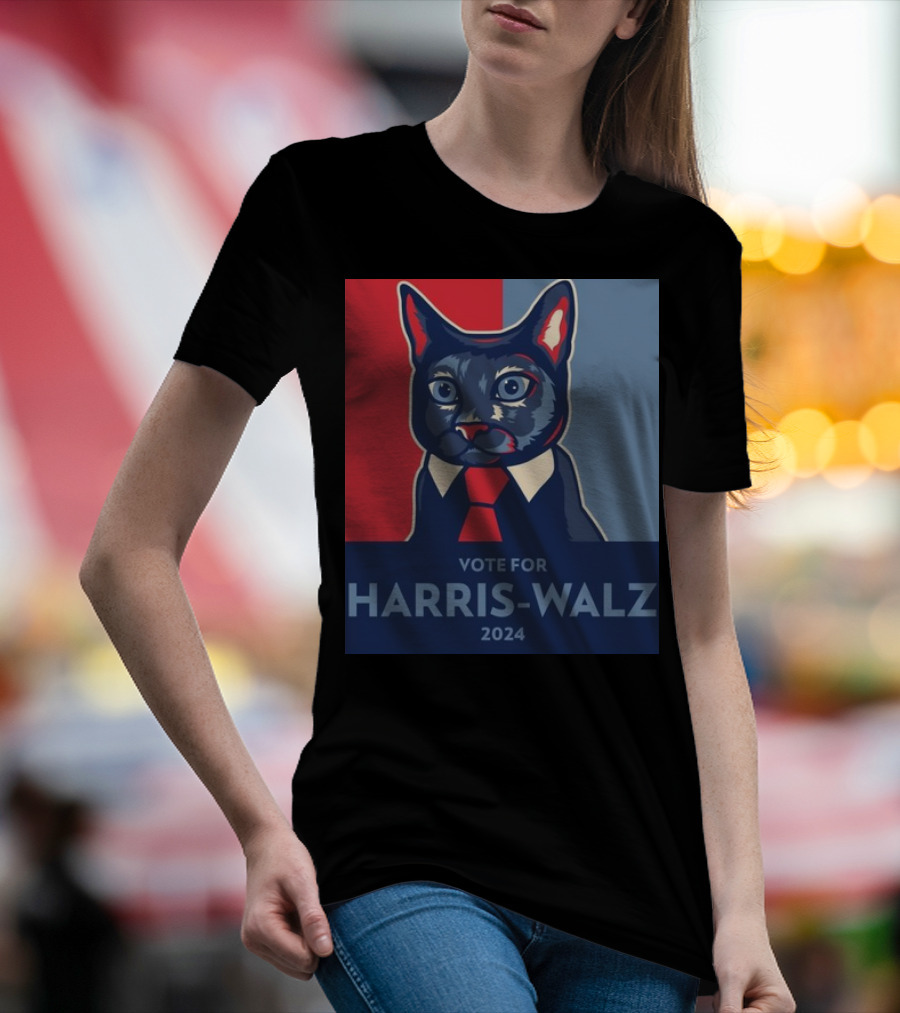 Vote For Harris-Walz 2024 Cat Ladies Red Blue T-Shirt