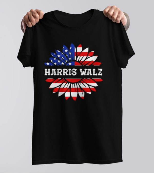 Harris Walz 2024 Sunflower American Flag Vintage USA T-Shirt