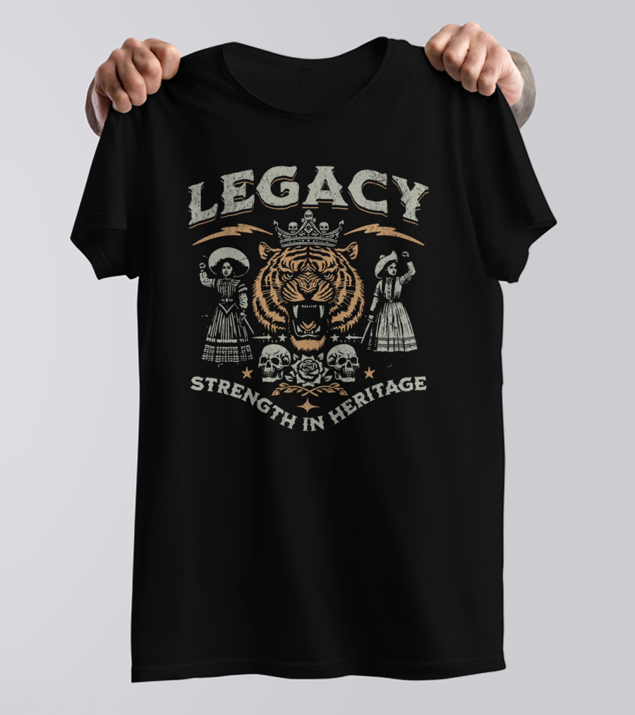 Legacy Strength In Heritage Tiger Skulls And Flowers T-Shirt