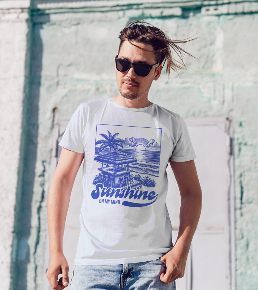 Sunshine On My Mind Vintage Beach Hut And Sunset Scene T-Shirt