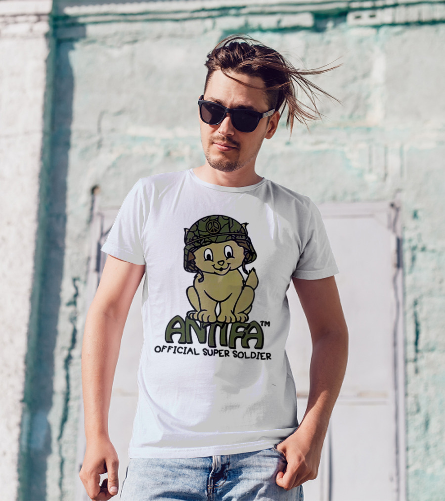 Antifa Super Soldier Peace Helmet Kitten T-Shirt