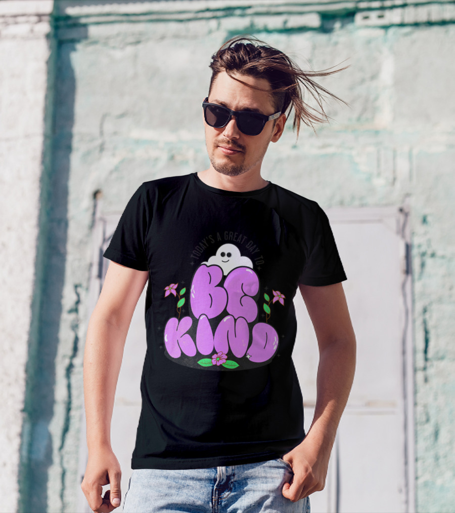 Be Kind Ghost With Flowers And Purple Text T-Shirt