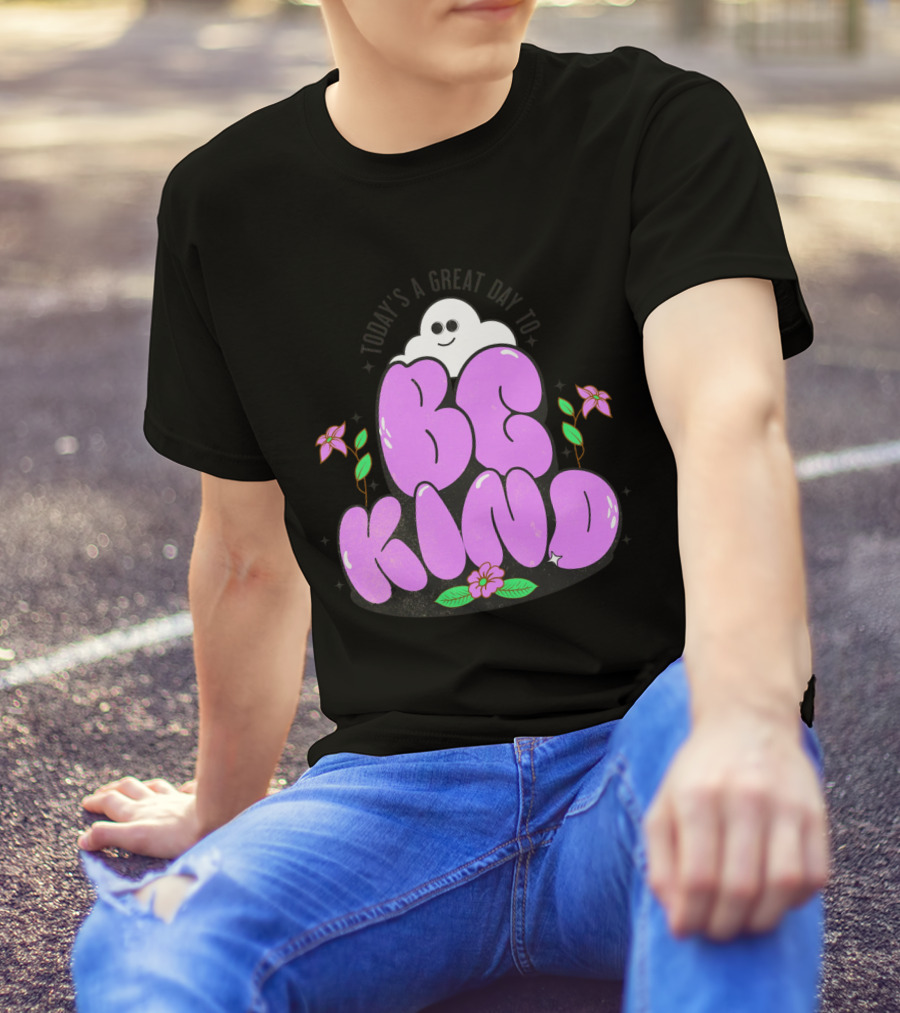 Be Kind Ghost With Flowers And Purple Text T-Shirt