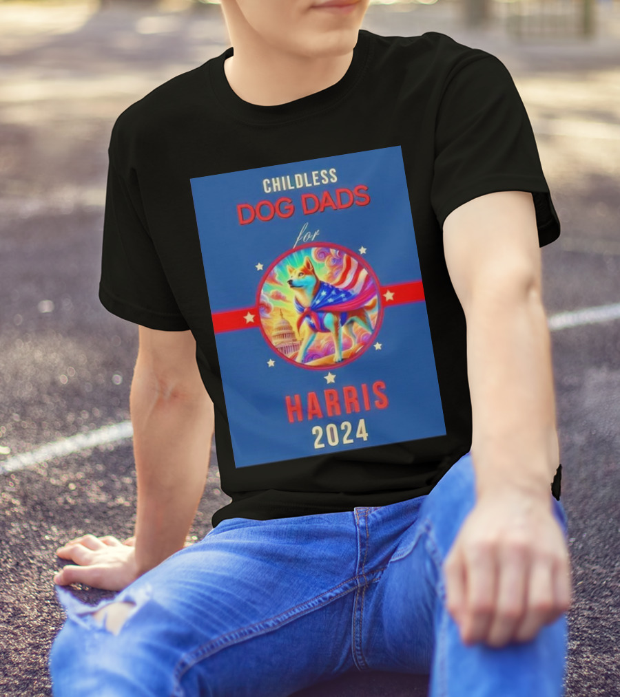 Childless Dog Dads For Harris 2024 Patriotic Dog And Capitol T-Shirt