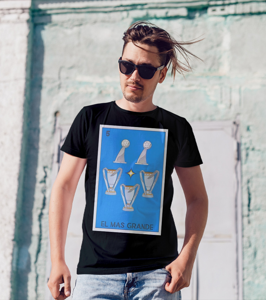 El Mas Grande Five Trophies Star Blue Background T-Shirt