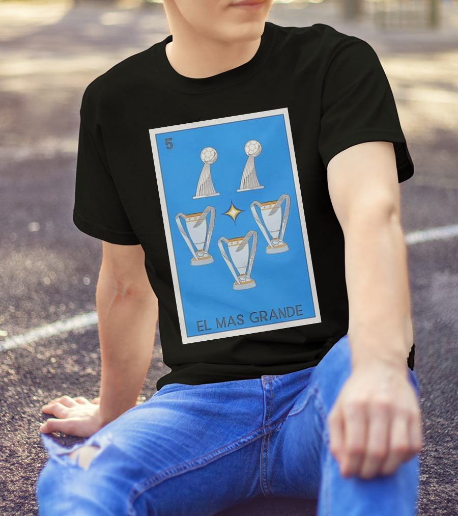 El Mas Grande Five Trophies Star Blue Background T-Shirt