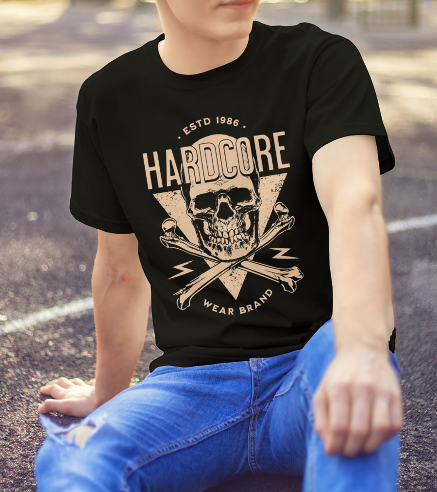 HARDCORE ESTD 1986 Skull Crossbones Wear Brand T-Shirt