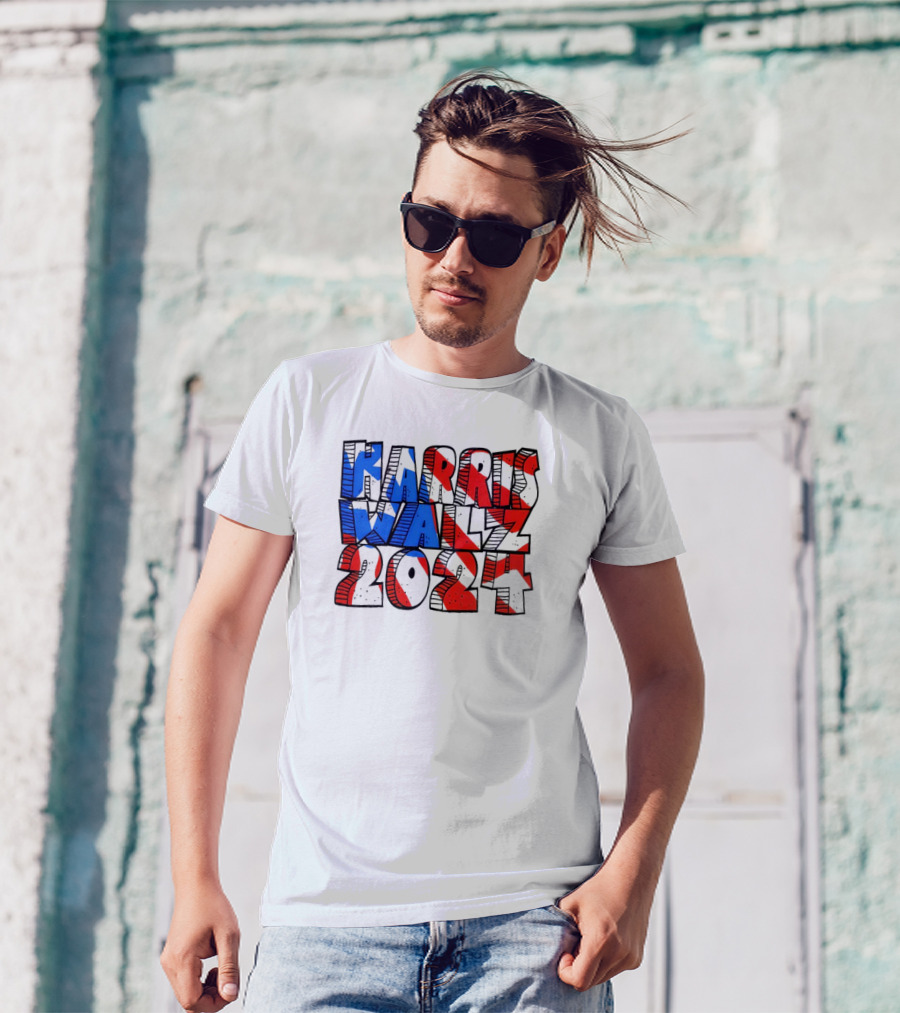 Harris Walz 2024 Red Blue One Team Win American Flag T-Shirt