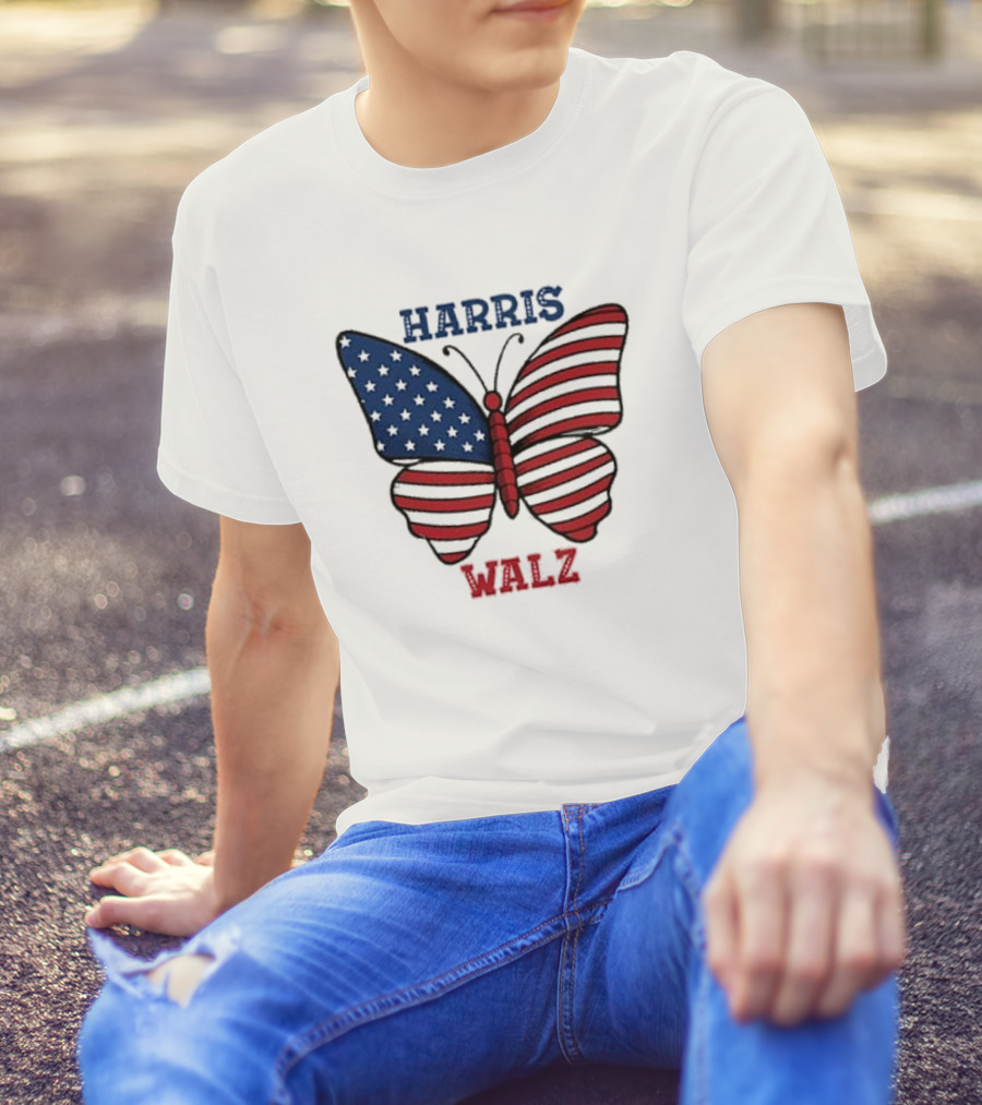 Harris Walz 2024 Patriotic Butterfly USA T-Shirt