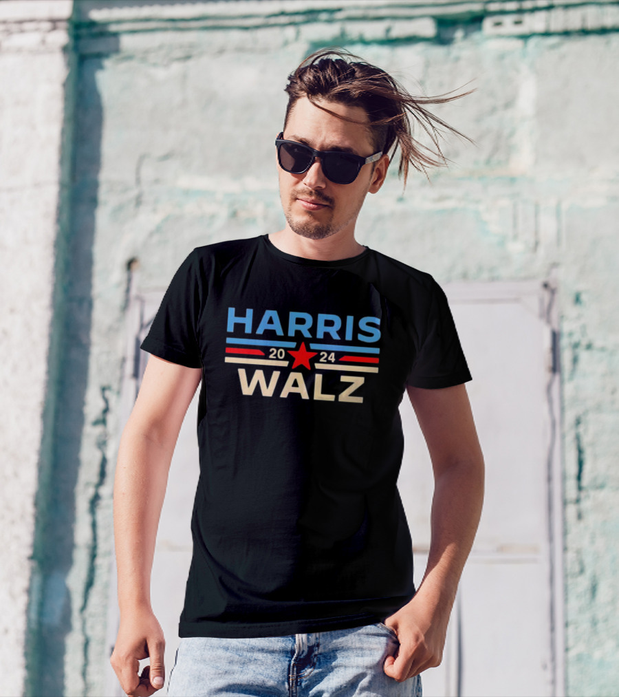 HARRIS WALZ 2024 Retro Star Red Blue White T-Shirt
