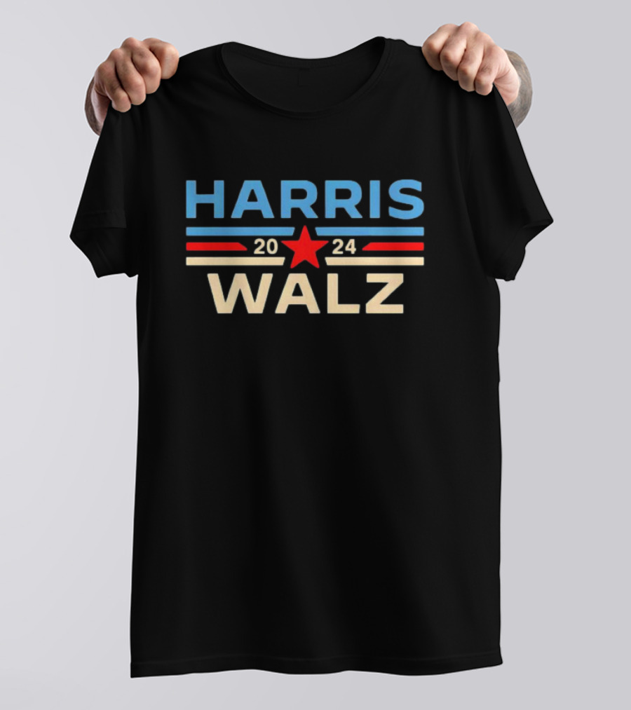 HARRIS WALZ 2024 Retro Star Red Blue White T-Shirt