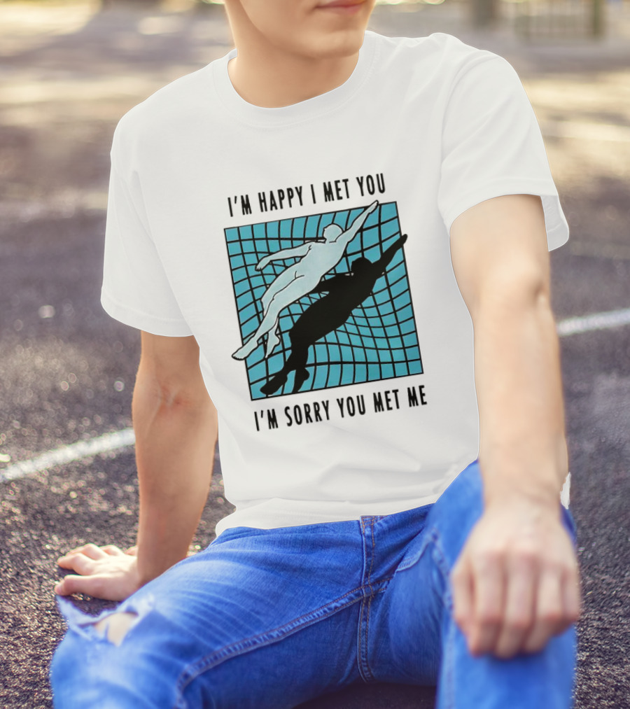 I’m Happy I Met You I’m Sorry You Met Me Swimming Dual Silhouette On Grid Background T-Shirt