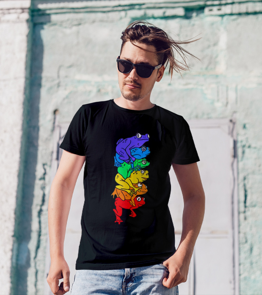 Rainbow Gay Frog Stack T-Shirt